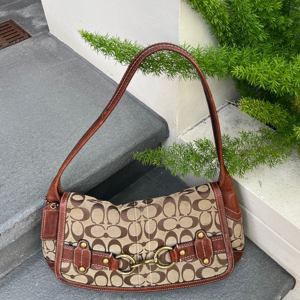 Coach Ergo signature C brown canvas leather belted purse shoulder bag